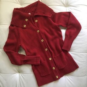 Banana Republic Red Sweater with Gold Buttons